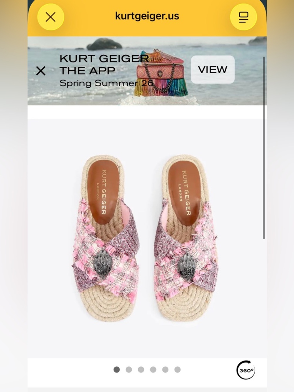 Kurt Geiger Pink Tweed Espadrille Slide Mules